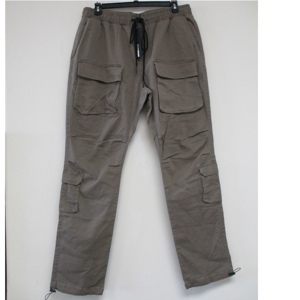 Fashion Nova Cargo Pants Men 2XL Brown Utility Pockets Bungee Hem Streetwear